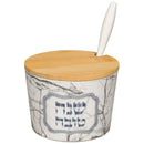 Ceramic Honey Dish with Marble Print and Inscription Bamboo Cover