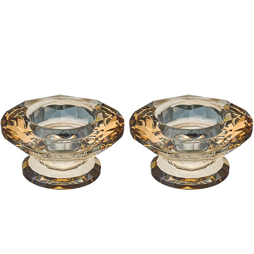 Pair of 7.5cm gold faceted crystal candlesticks.
