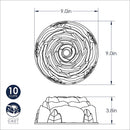 Dimensions for Nordic Ware copper rose-shaped Bundt pan with petal detailing and center tube on a white background.