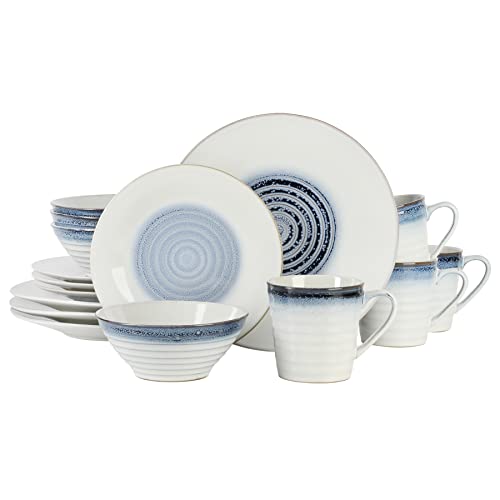 Gibson Elite Spiral Reactive Embossed Dinnerware Set - Blue, Service for Four (16pcs)