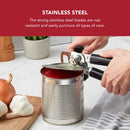 Black stainless steel multifunction can opener with ergonomic handles and built-in bottle opener