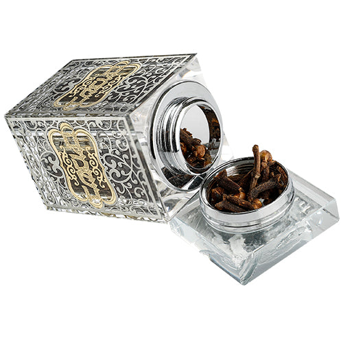 Crystal Besomim Holder With Silver and Gold Plaque