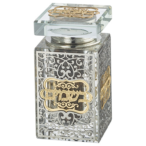 Crystal Besomim Holder With Silver and Gold Plaque