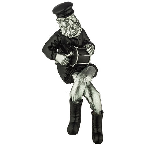 Polyresin Hassidic Figurine Holding a Drum Silver and Black