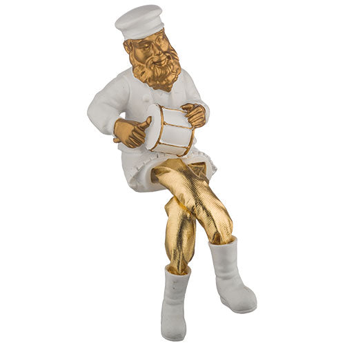Polyresin Hassidic Figurine Holding a Drum Gold and Black
