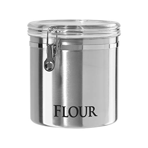 Oggi Jumbo 8" Stainless Steel Flour Clamp Canister - Airtight Food Storage Container Ideal for Kitchen & Pantry Storage of Flour or other Bulk, Dry Foods.