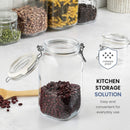 Clear glass Fido jar with a dark blue plastic lid insert and a metal wire clamp closure.