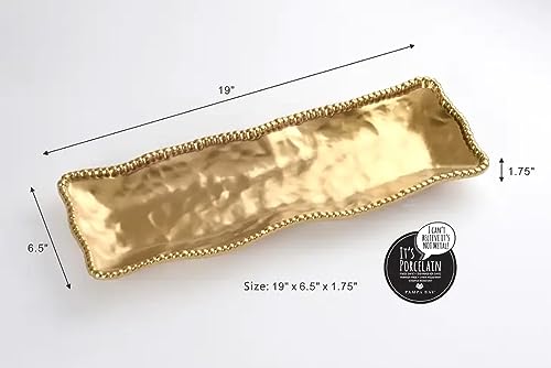 Pampa Bay Titanium-Plated Porcelain Rectangular Serving Piece, 19 x 6.5 Inch, Matte Gold Tone, Oven, Freezer, Dishwasher Safe