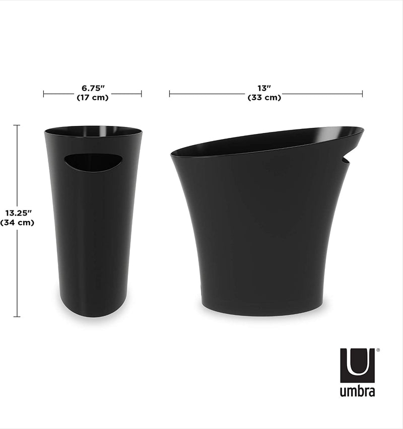 Umbra Skinny Sleek & Stylish Bathroom Trash, Small Garbage Can Wastebasket for Narrow Spaces at Home or Office, 2 Gallon Capacity, Black, 2-Pack