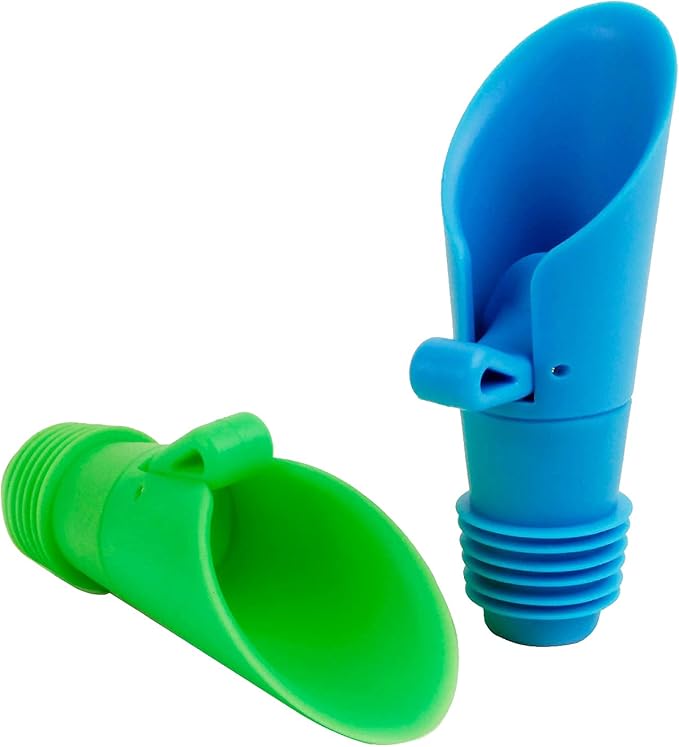 Set of two Houdini Flipper Wine Pourer Bottle Stoppers in assorted colors displayed on a white background, featuring a flip-top for easy pouring and sealing.