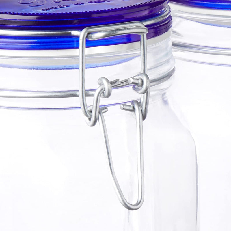 Bormioli Rocco Fido Square Jar with Blue Lid, 1.50 Liter (Pack of 2) (43208-6334)