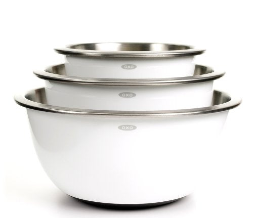 OXO Good Grips 3-Piece Stainless-Steel Mixing Bowl Set, White