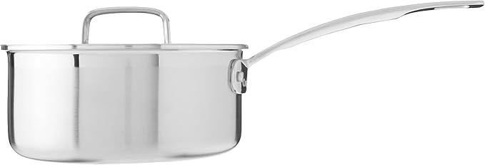 Cuisinart MultiClad Pro 2-quart stainless steel saucepan with lid and riveted handle, shown on a white background.