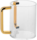 Clear acrylic Judaica wash cup with dual gold handles, shown on a white background.