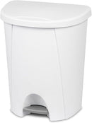 Sterilite 6.6-Gallon Step-On Trash Can in white with a curved lid and foot pedal, shown on a white background.