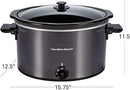 Hamilton Beach 10-quart black slow cooker with dial controls, removable stoneware insert, and glass lid, shown on a white background.