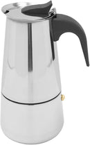 Home Basics 6-cup stainless steel stovetop espresso maker with a sleek, polished finish, shown on a white background.