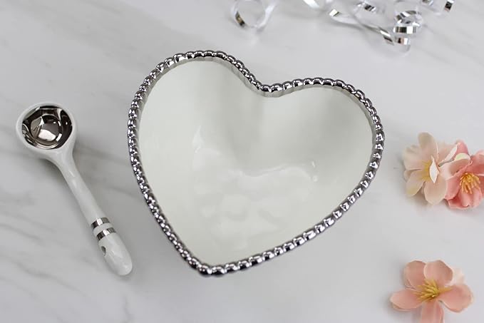 Porcelain Heart Serving Bowl with Serving Spoon
