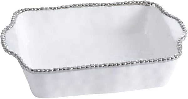 Rectangular silver titanium-finished Pampa Bay baking dish with sleek edges, shown on a white background.