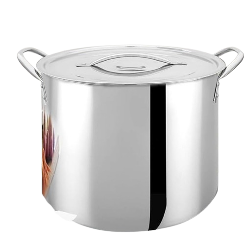 Bene Casa 16-quart stainless steel stock pot with lid on white background.