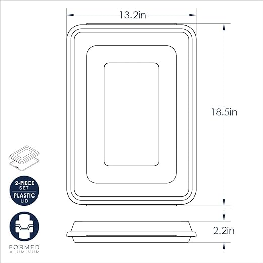 Dimensions for Nordic Ware natural aluminum half sheet pan with a clear plastic lid on a white background.