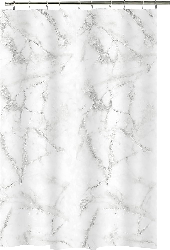 Bath Bliss 70" x 72" Bathroom Shower Curtain White Marble Design