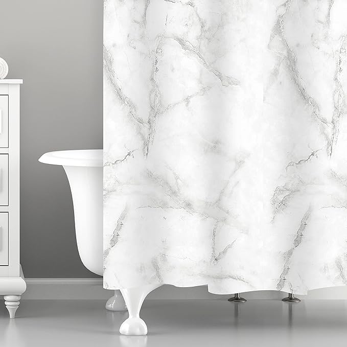 Bath Bliss 70" x 72" Bathroom Shower Curtain White Marble Design