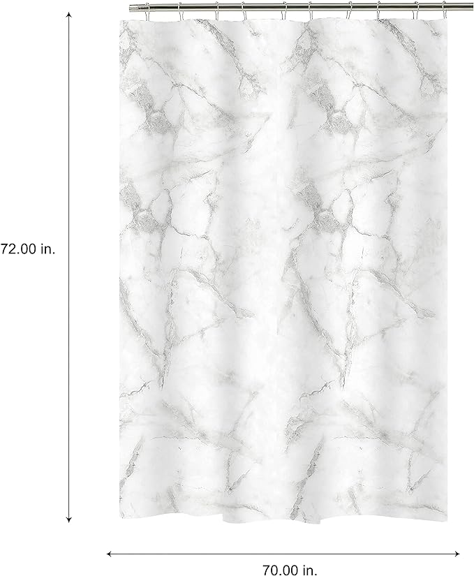 Bath Bliss 70" x 72" Bathroom Shower Curtain White Marble Design