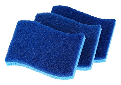 Superio Non-Scratch Cellulose Sponge Kitchen Scrub Sponges with Scouring Pad Set, Good for Non-Stick Cookware Frying Pan, Pot, Counter Top, Sink Scrubbing, Kitchen Scrubbers, Pack of 3, Blue