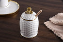 Pampa Bay Get Gifty Porcelain Honey Jar and Comb Dipper, White with Gold Trim