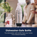 A black SodaStream Gaia machine with a removable carbonating bottle, designed for ease of use and quick sparkling beverage creation.