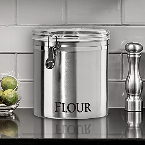 Oggi Jumbo 8" Stainless Steel Flour Clamp Canister - Airtight Food Storage Container Ideal for Kitchen & Pantry Storage of Flour or other Bulk, Dry Foods.