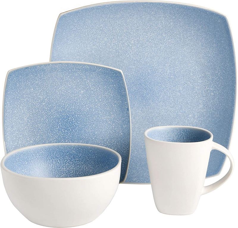 Gibson Soho Lounge Square Reactive Glaze Stoneware Dinnerware Set, Service for 4 (16pc), Aqua Blue