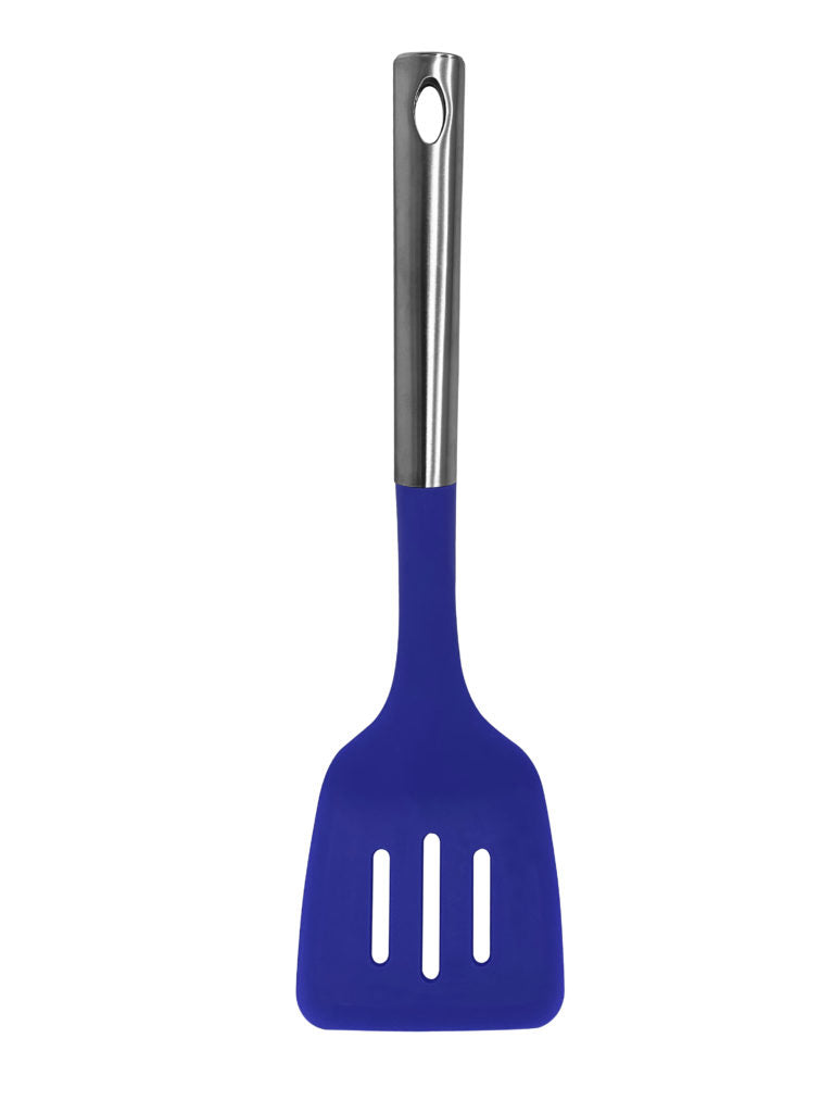 Millvado - Nylon Utensils, Slotted Turner, SS Handle, Blue,13.5"