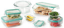 OXO Good Grips 7-cup round glass food storage container with airtight locking lid on a white background.