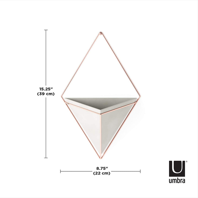 Umbra Trigg Hanging Planter Vase & Geometric Wall Decor Ceramic, Great For Succulent Plants, Concrete/Copper