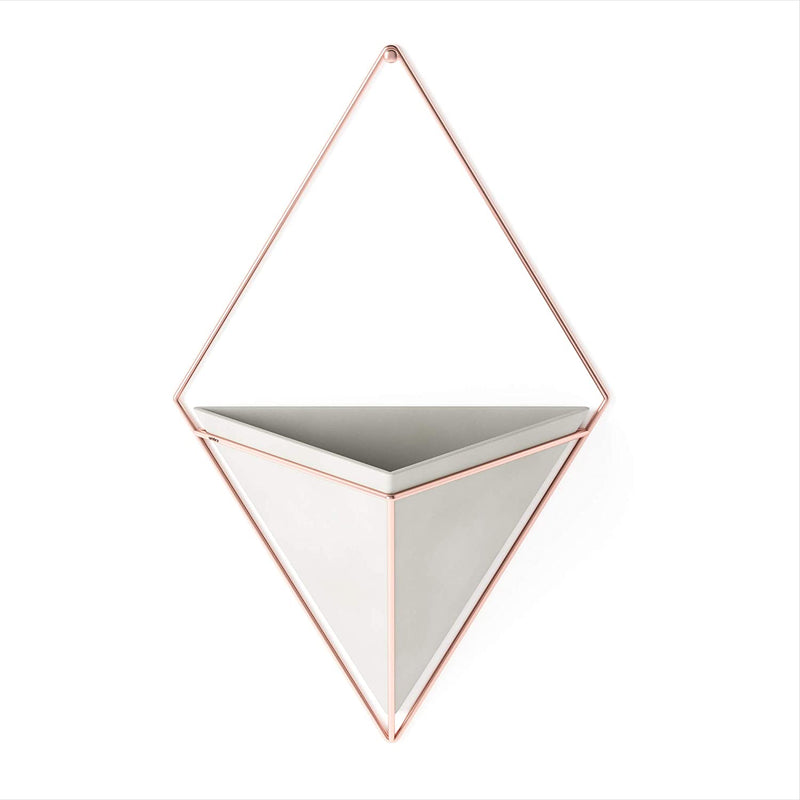 Umbra Trigg Hanging Planter Vase & Geometric Wall Decor Ceramic, Great For Succulent Plants, Concrete/Copper