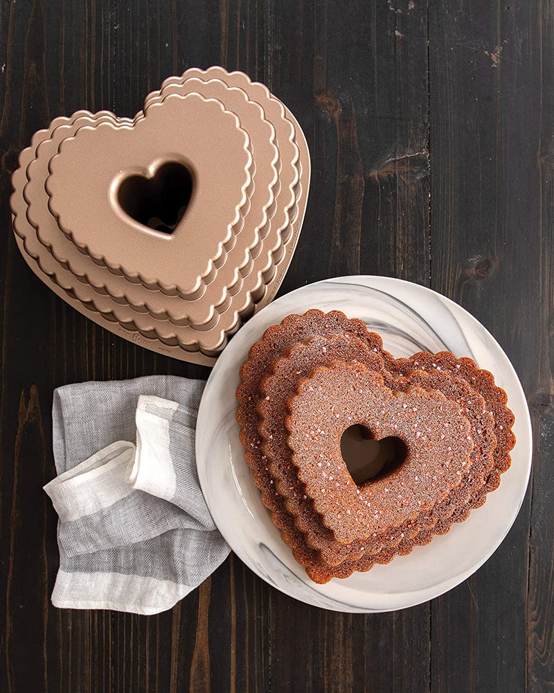 Nordic Ware Cast Bundt Bakeware Tiered Heart, 12-Cup, Toffee