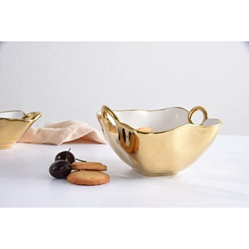 Pampa Bay Golden Handles Square Snack Bowl, Porcelain, 5" x 5" x 3"