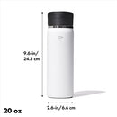 OXO Good Grips 20 oz stainless steel travel coffee mug in quartz finish with twist lid on a white background.