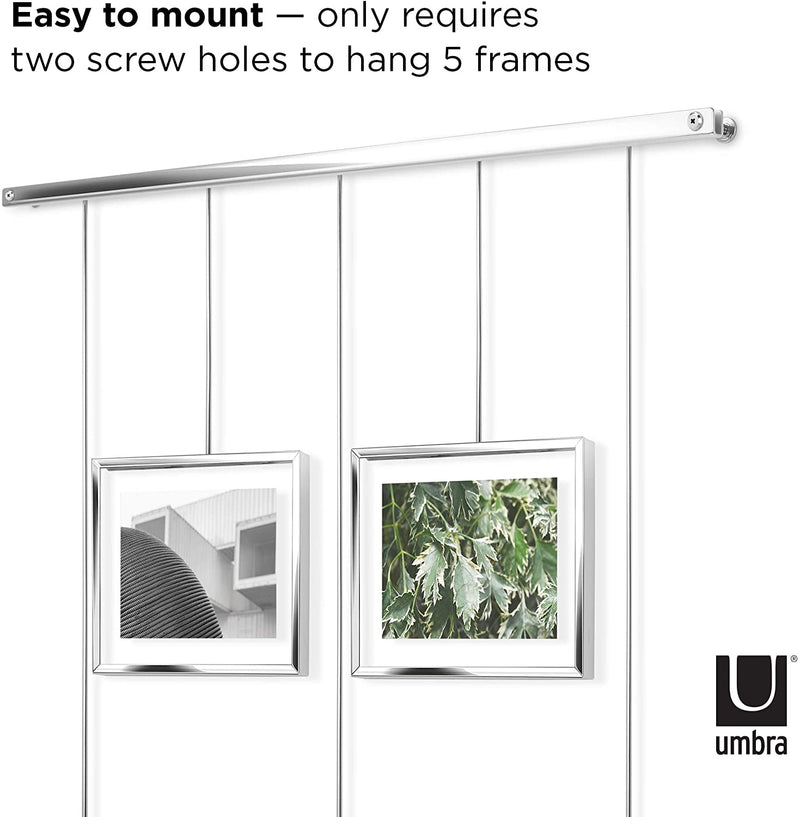 Umbra Exhibit Picture Frame Gallery Set Adjustable Collage Display for 5 Photos, Prints, Artwork & More (Holds Two 4 x 6 inch and Three 5 x 7 inch Images), 5 Opening, Chrome