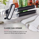 Black stainless steel multifunction can opener with ergonomic handles and built-in bottle opener