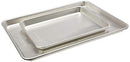  Nordic Ware natural aluminum baking sheet set with one half sheet and one quarter sheet, both featuring a prism grid pattern, shown on a white background.