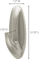 Brushed nickel medium wall hook with damage-free adhesive.