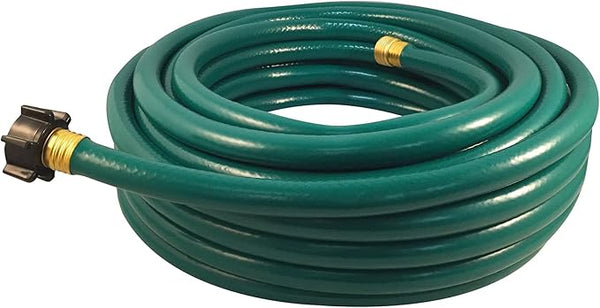 A coiled 75' garden hose with vinyl exterior and standard connectors shown on a white background.