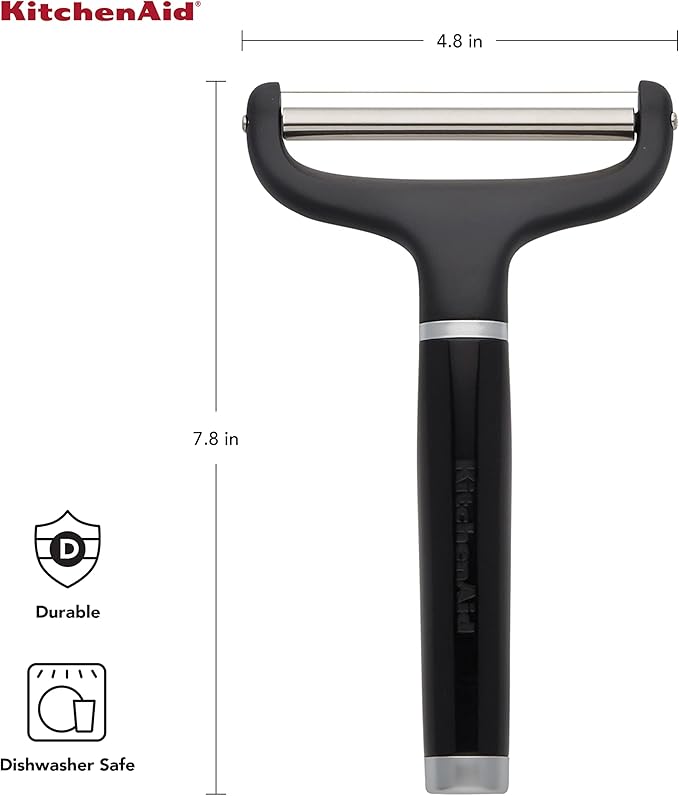KitchenAid black cheese slicer with stainless steel blade, dishwasher safe.