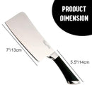 Heavy duty meat cleaver, large stainless steel blade, black ergonomic handle, professional kitchen chopping knife.