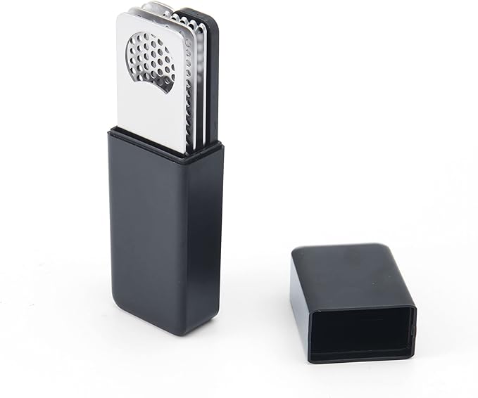 Black 6-piece compact bar tool set including stainless steel cocktail accessories, neatly arranged for travel or home use.
