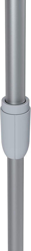 Close up of the Umbra Anywhere expandable nickel curtain rod joints, shown on a white background.