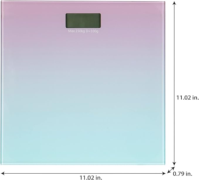 Slim Bath Bliss digital bathroom scale with a clear tempered glass surface and digital display, shown on a white background.